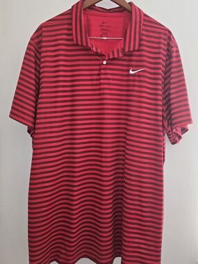 Nike Red and Black Striped Dri-FIT Polo